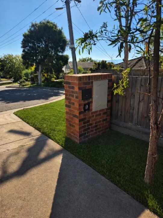 Brick meter box pillar with underground supply at a front boundary